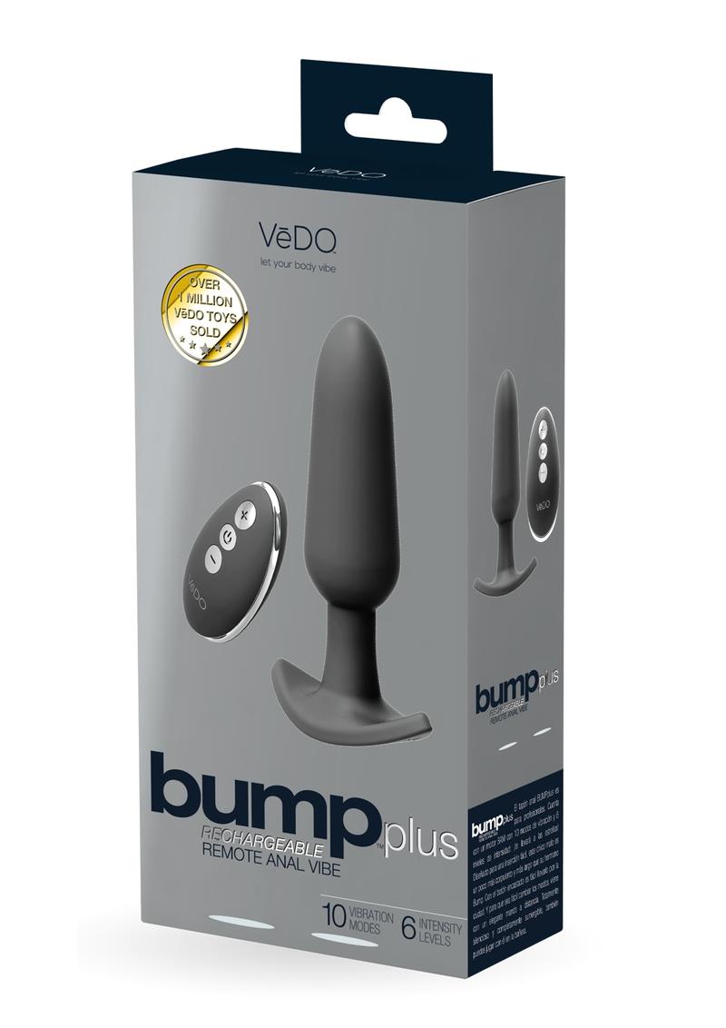 VeDO Bump Plus Rechargeable Silicone Anal Vibrator with Remote Control - Just Black