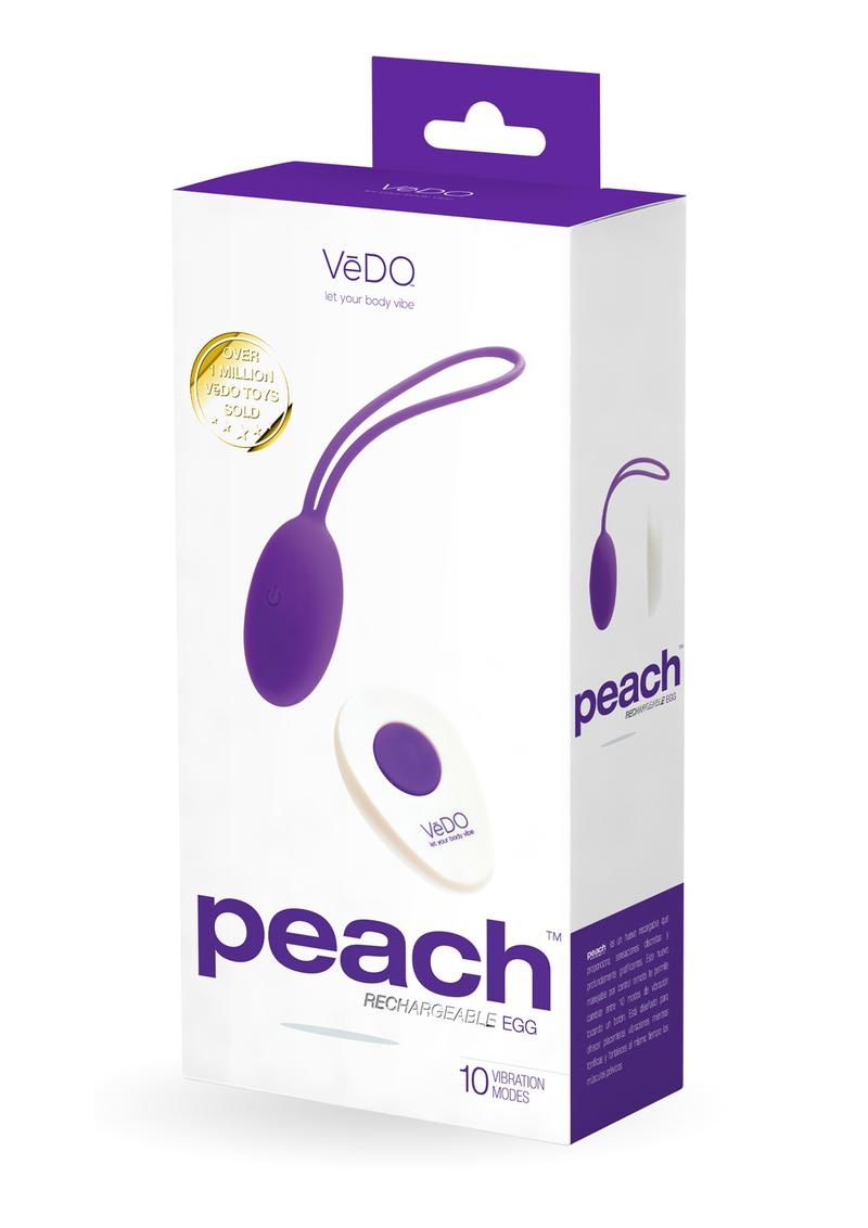 VeDO Peach Rechargeable Silicone Egg Vibrator with Remote Control - Into You Indigo