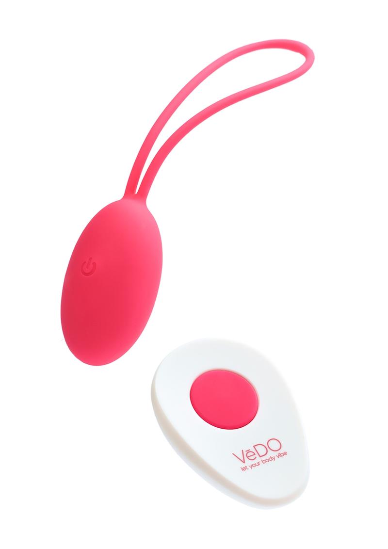 VeDO Peach Rechargeable Silicone Egg Vibrator with Remote Control - Foxy Pink