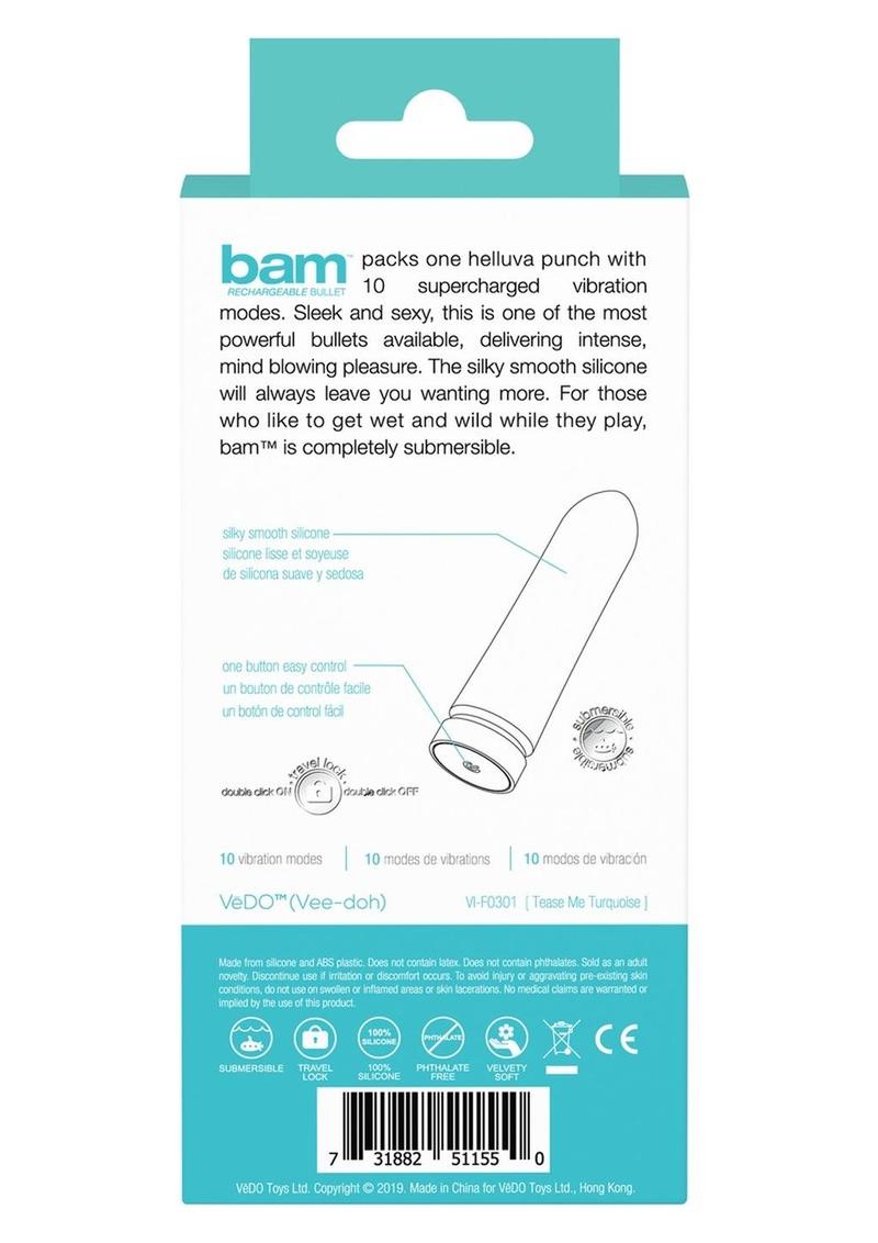 VeDO Bam Rechargeable Silicone Bullet Vibrator - Tease Me Turquoise