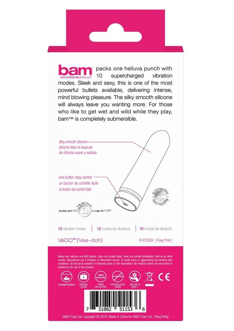VeDO Bam Rechargeable Silicone Bullet Vibrator - Foxy Pink