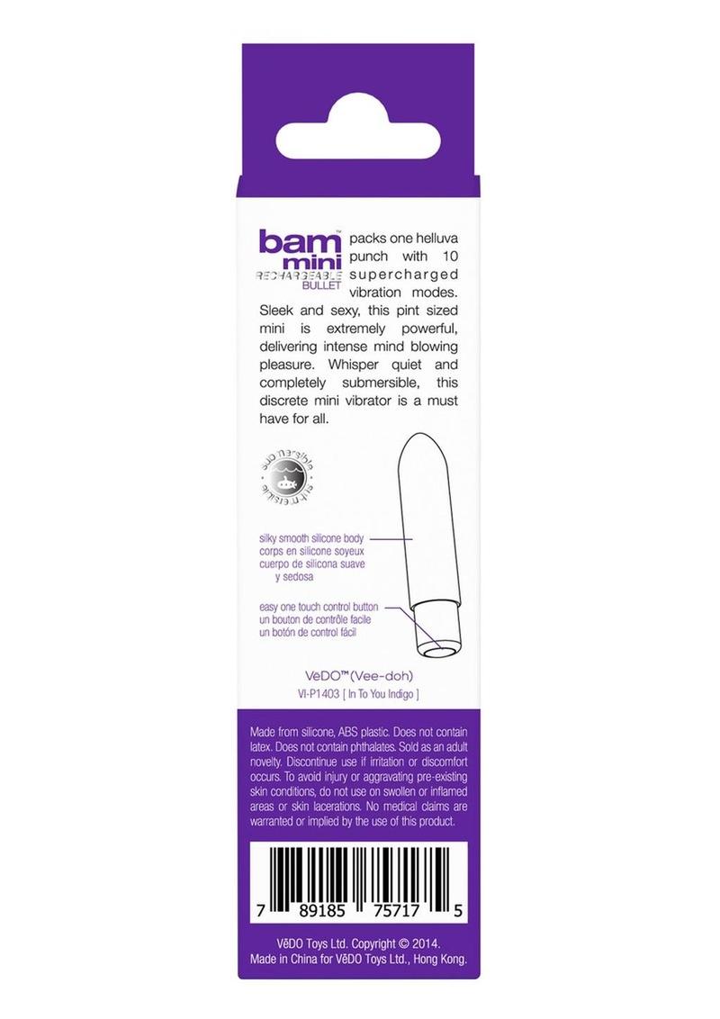 VeDO Bam Mini Rechargeable Silicone Bullet Vibrator - Into You Indigo
