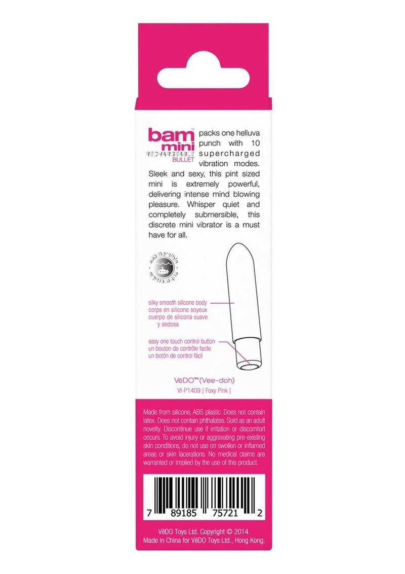 VeDO Bam Mini Rechargeable Silicone Bullet Vibrator - Foxy Pink