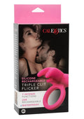 Couple's Enhancers Silicone Rechargeable Triple Clit Flicker Cock Ring - Pink