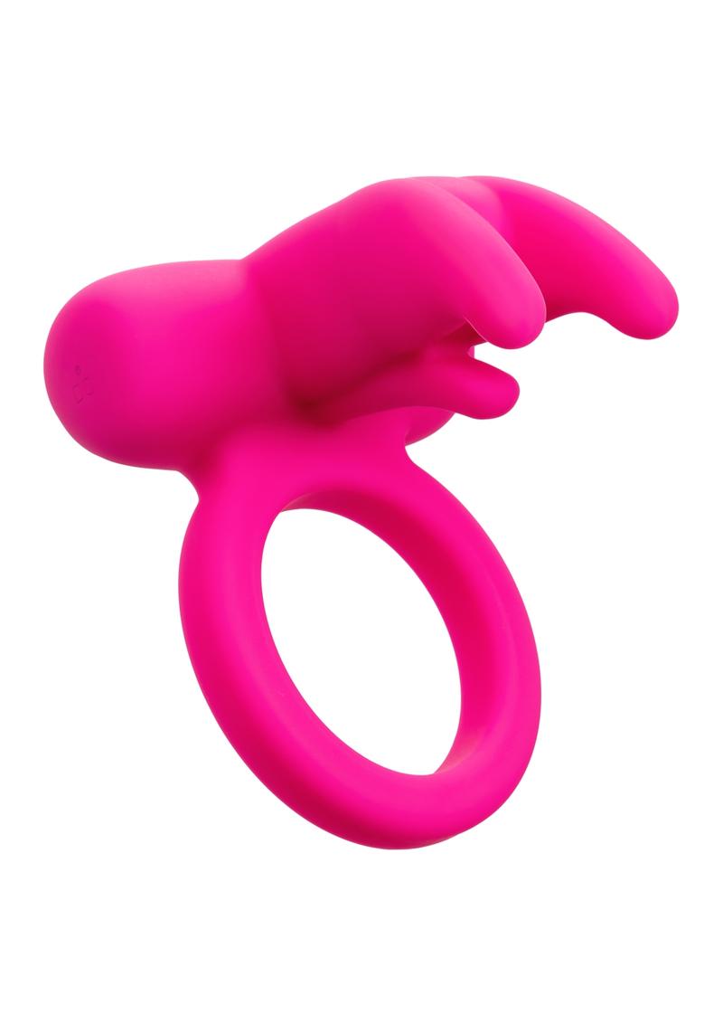 Couple's Enhancers Silicone Rechargeable Triple Clit Flicker Cock Ring - Pink
