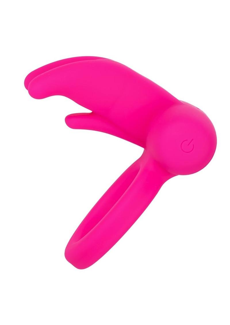 Couple's Enhancers Silicone Rechargeable Triple Clit Flicker Cock Ring - Pink