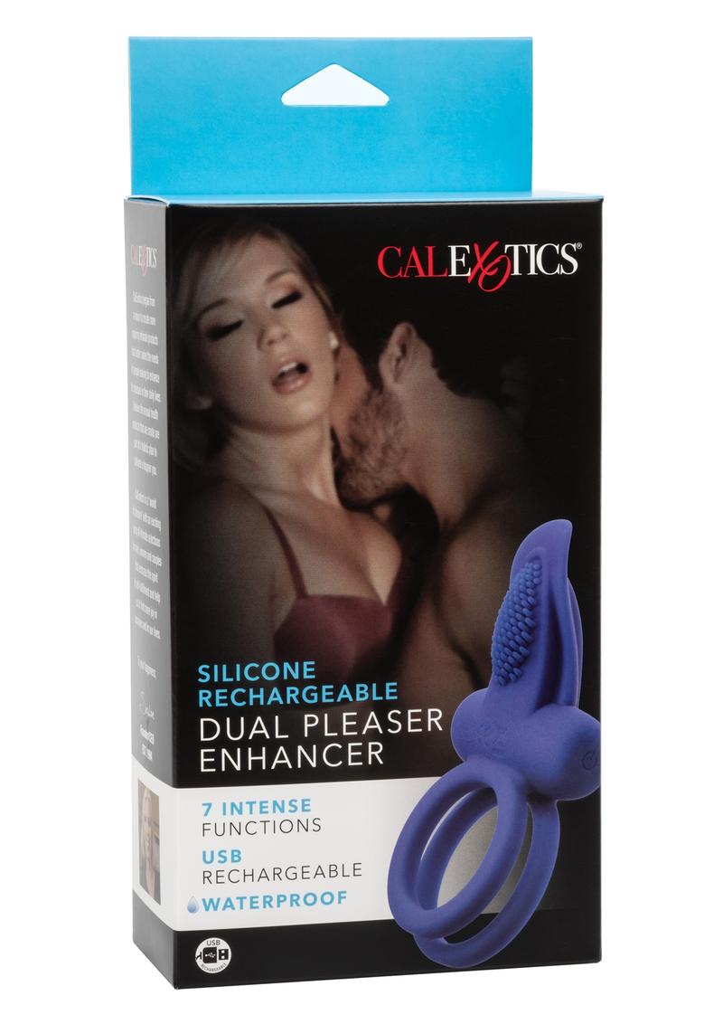 Couple's Enhancers Silicone Rechargeable Dual Pleasure Enhancer Cock Ring - Blue