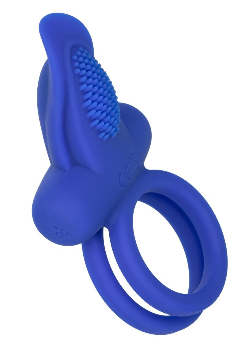 Couple's Enhancers Silicone Rechargeable Dual Pleasure Enhancer Cock Ring - Blue