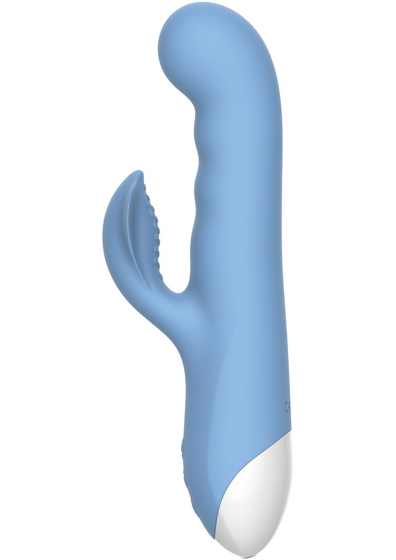 Thump & Thrust Rechargeable Silicone Vibrator with Clitoral Stimulator - Blue