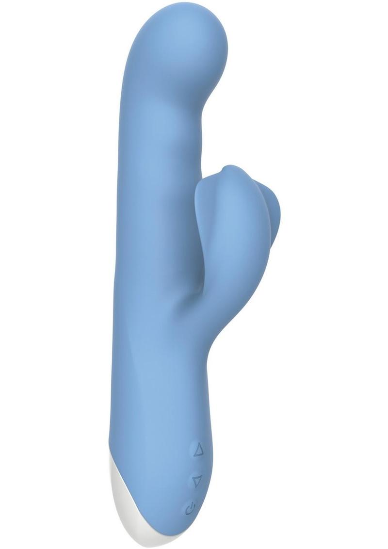 Thump & Thrust Rechargeable Silicone Vibrator with Clitoral Stimulator - Blue