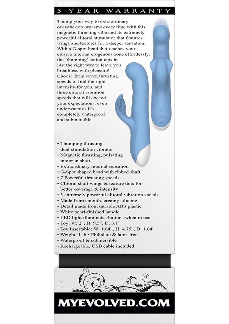 Thump & Thrust Rechargeable Silicone Vibrator with Clitoral Stimulator - Blue