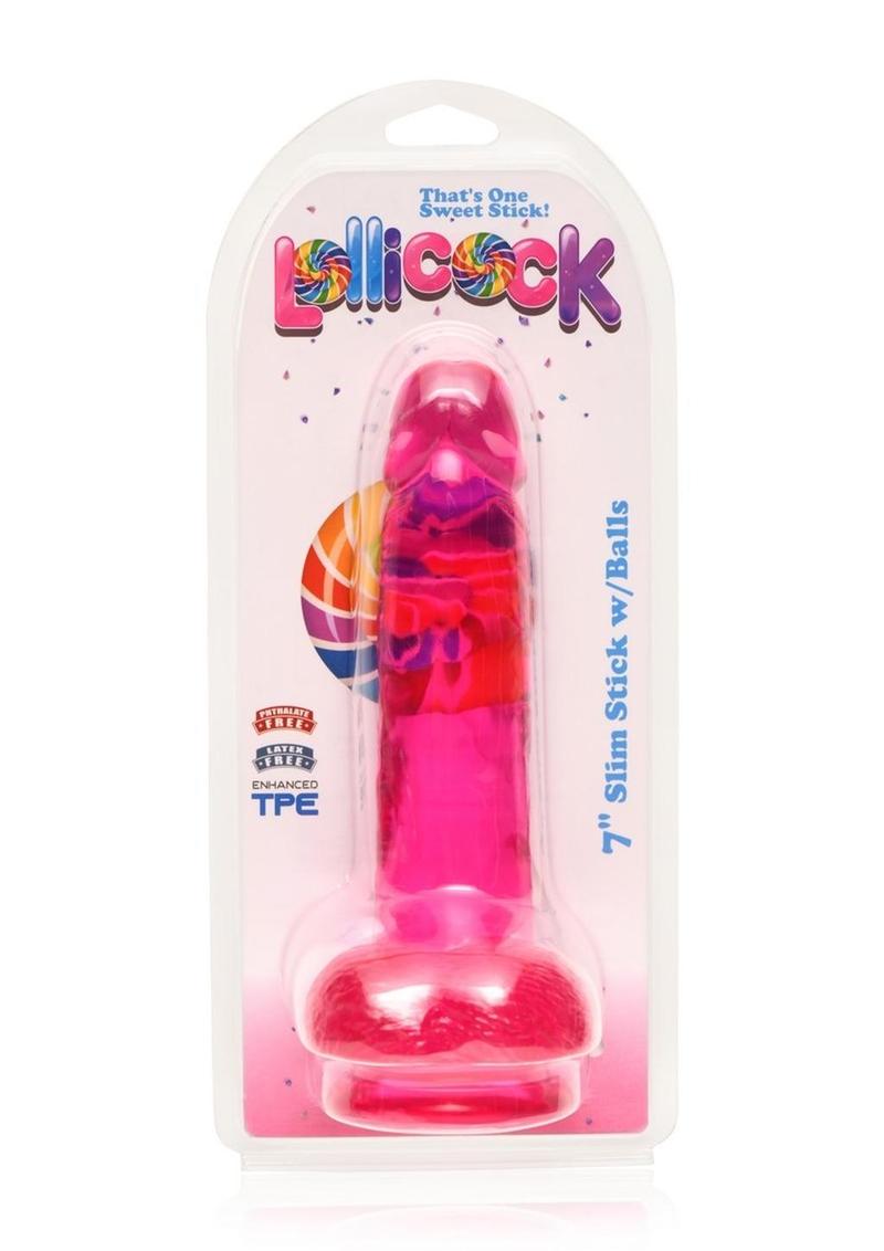 Lollicock Slim Stick Dildo with Balls 7in - Cherry Ice