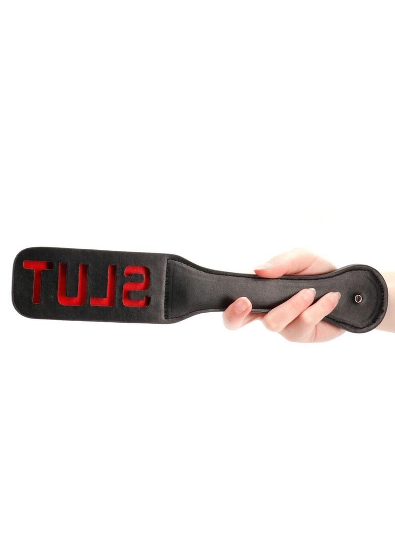 Ouch! Leather Paddle "Slut" - Black