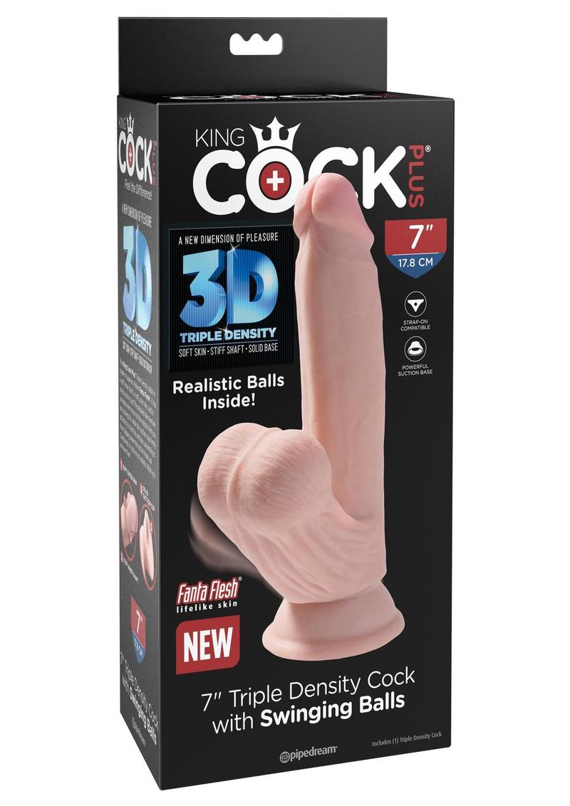 King Cock Triple Density Cock with Swinging Balls 7in - Vanilla