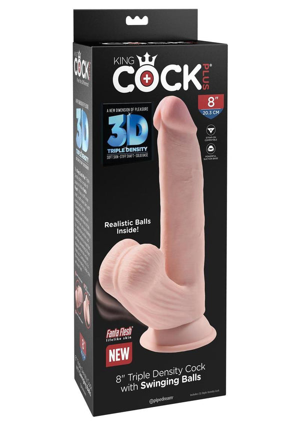 King Cock Triple Density Cock with Swinging Balls 8in - Vanilla