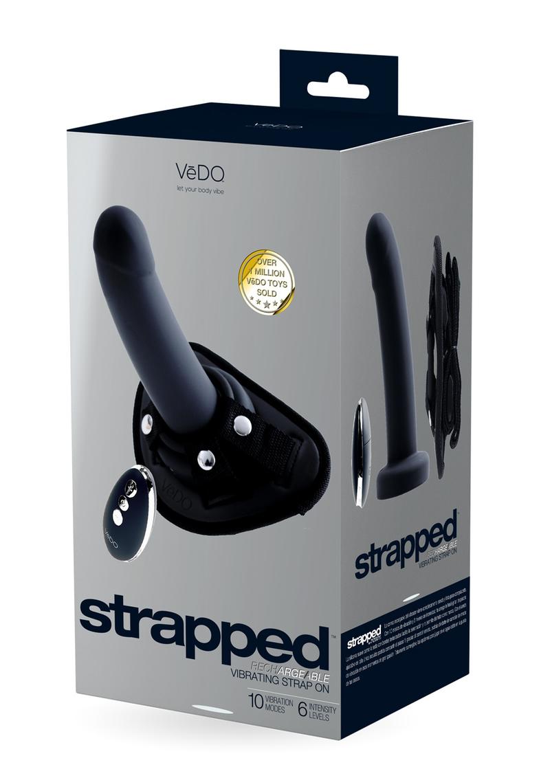 VeDO Strapped Silicone Rechargeable Vibrating Strap On with Remote Control - Just Black