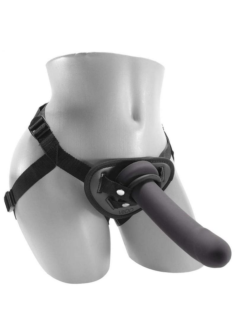 VeDO Strapped Silicone Rechargeable Vibrating Strap On with Remote Control - Just Black