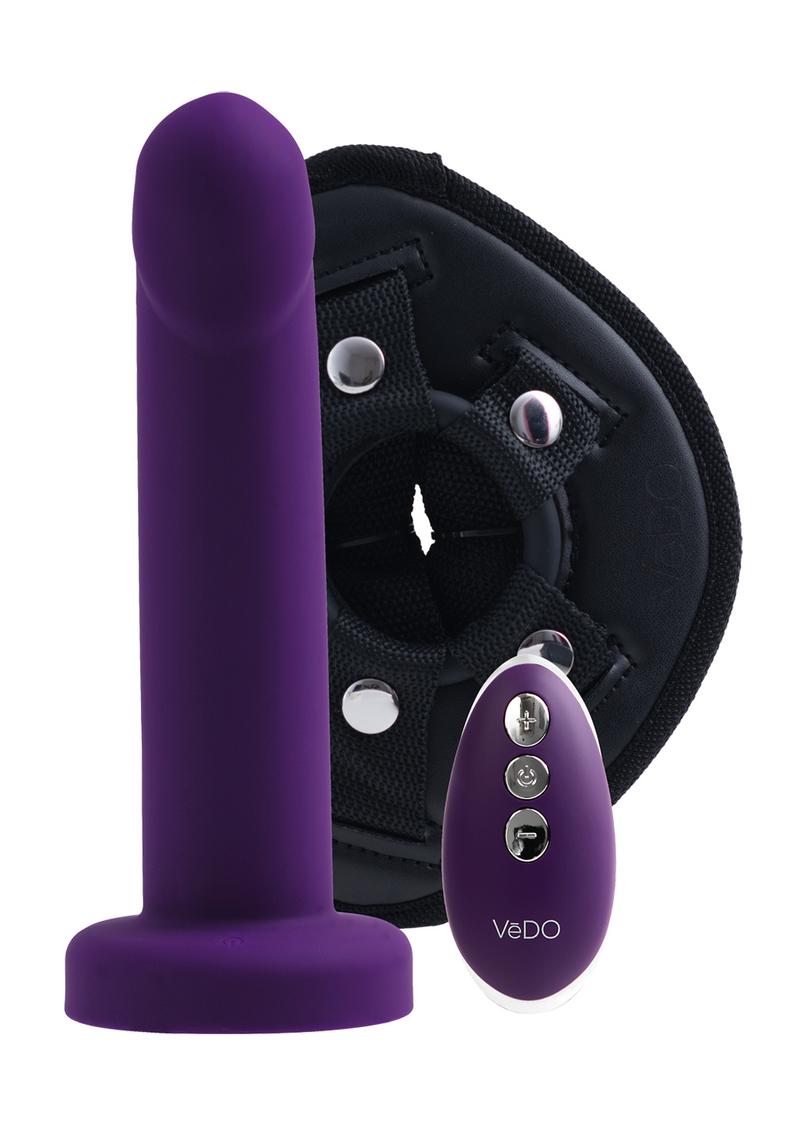 VeDO Strapped Silicone Rechargeable Vibrating Strap-On with Remote Control - Deep Purple