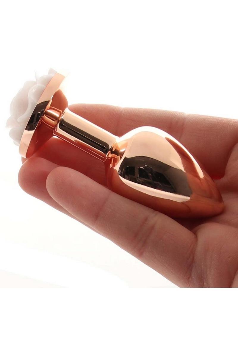 Rear Assets Rose Aluminum Anal Plug - Small - White/Rose Gold