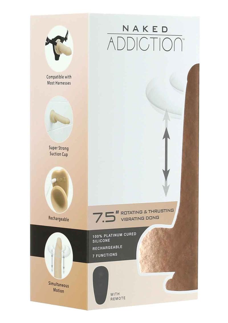 Naked Addiction Rechargeable Silicone Thrusting, Vibrating, and Rotating Dildo 7.5in - Vanilla