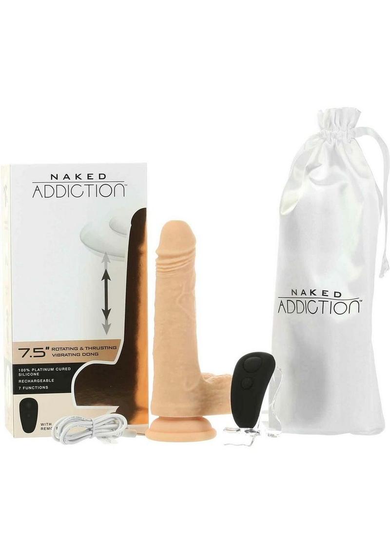 Naked Addiction Rechargeable Silicone Thrusting, Vibrating, and Rotating Dildo 7.5in - Vanilla