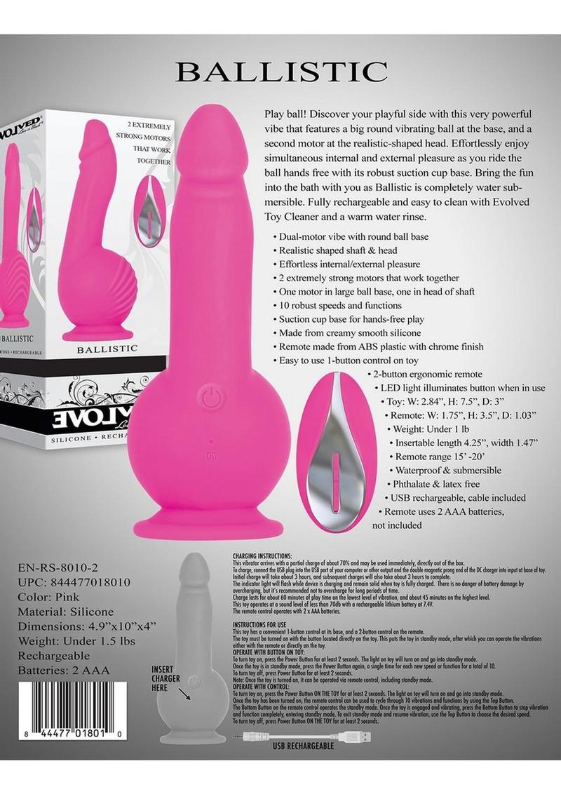 Ballistic Silicone Rechargeable Vibrator with Remote Control - Pink