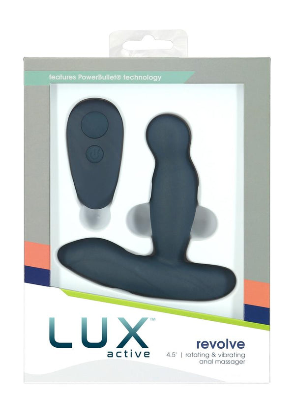 LUX Active Revolve Silicone Rechargeable Rotating & Vibrating Anal Massager with Remote Control - Navy
