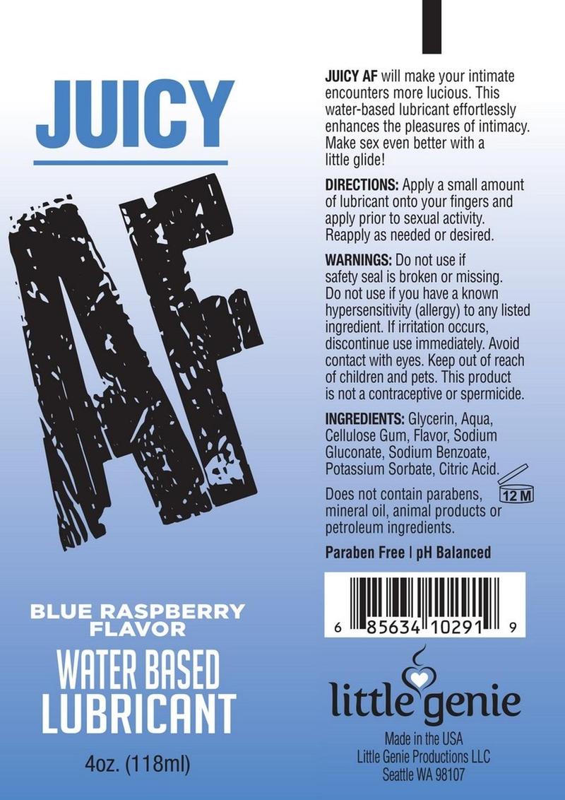 Juicy AF Water Based Flavored Lubricant 4oz - Blue Raspberry