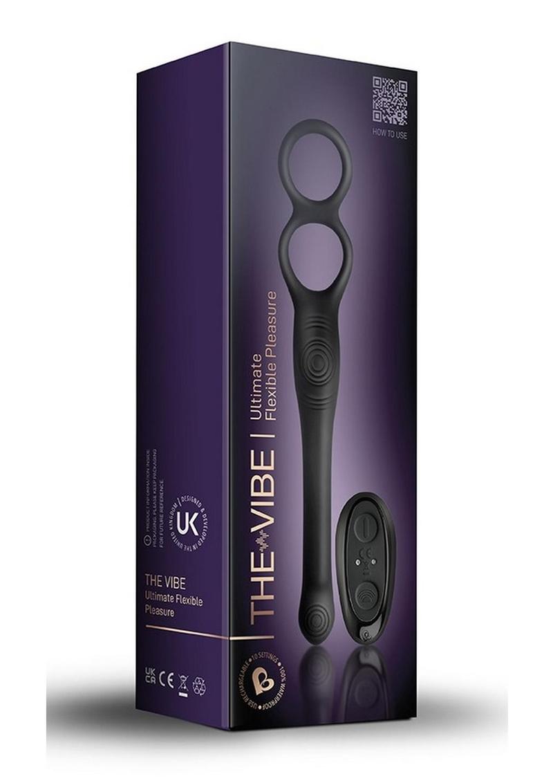The-Vibe Silicone Rechargeable Cock Ring with Remote Control - Black/Silver