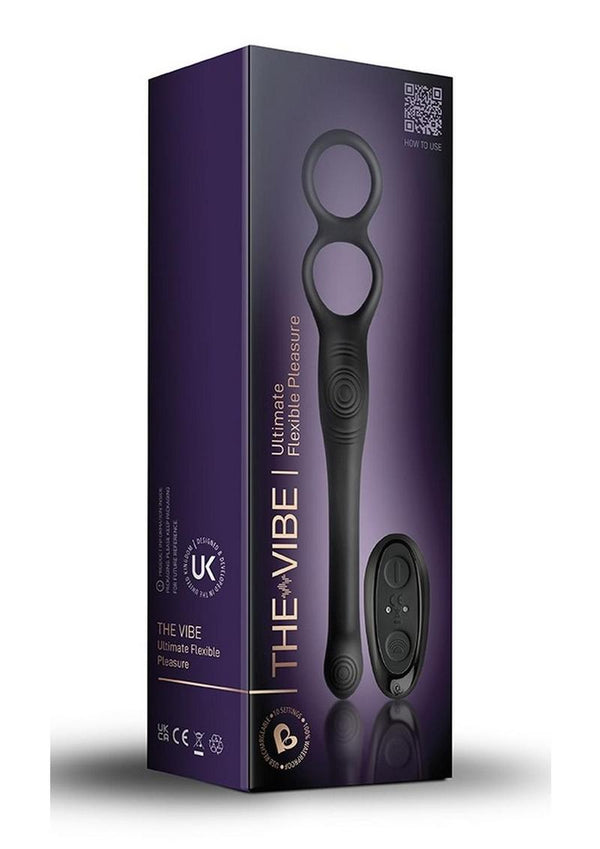 The-Vibe Silicone Rechargeable Cock Ring with Remote Control - Black/Silver