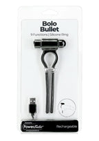 PowerBullet Bolo Bullet Rechargeable Silicone Cock Tie - Black/Silver