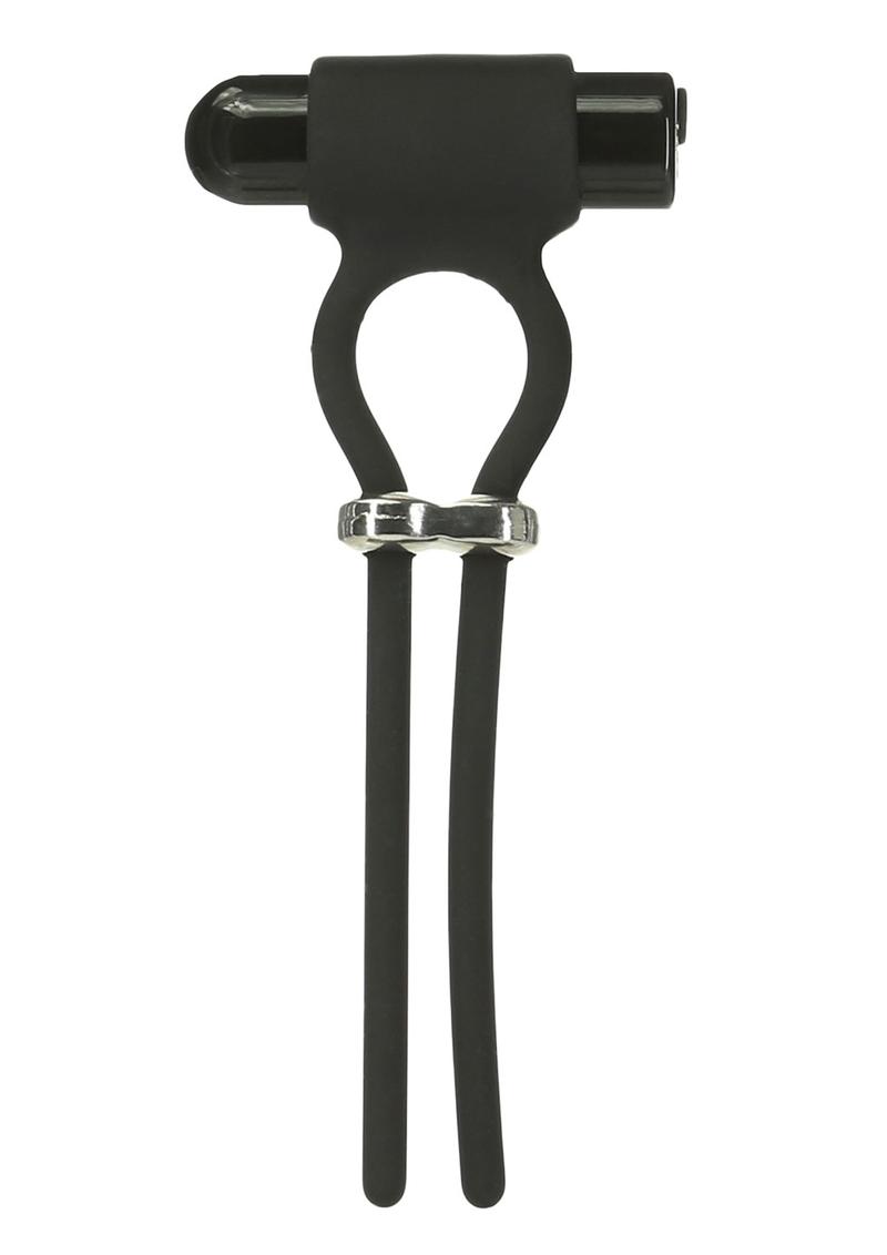 PowerBullet Bolo Bullet Rechargeable Silicone Cock Tie - Black/Silver