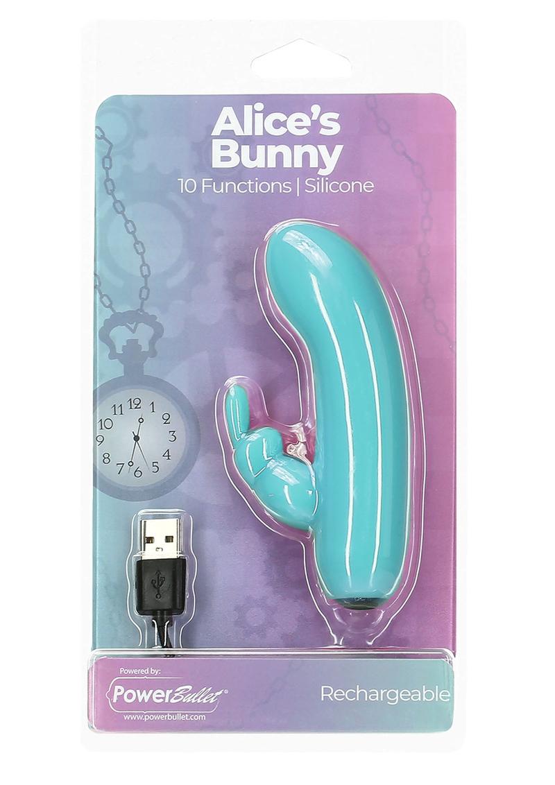 PowerBullet Alice's Bunny Rechargeable Silicone Rabbit Vibrator - Teal