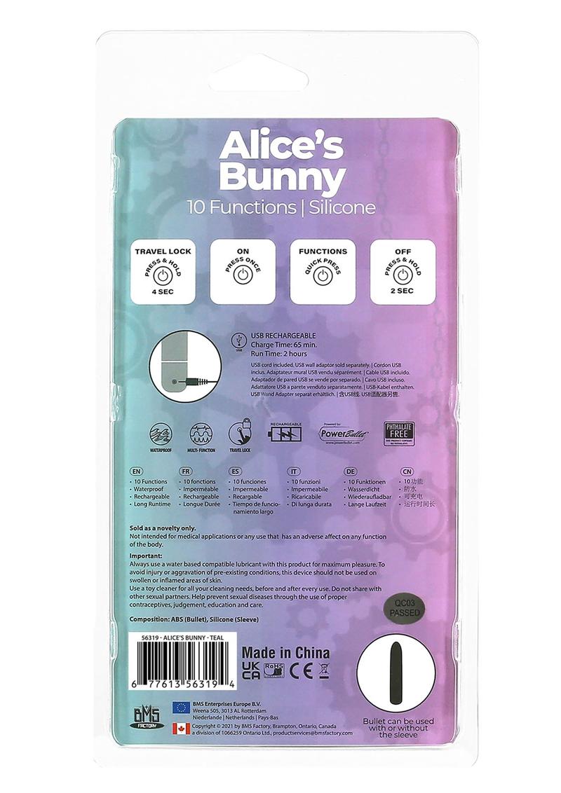 PowerBullet Alice's Bunny Rechargeable Silicone Rabbit Vibrator - Teal