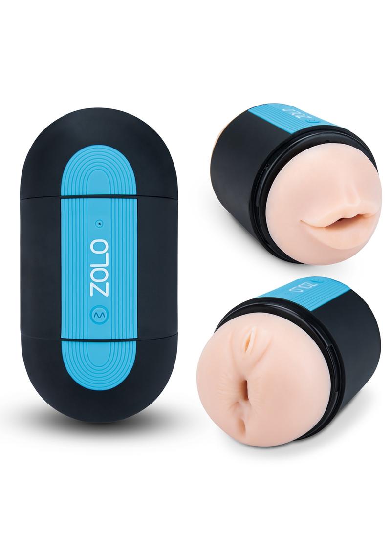 ZOLO Pleasure Pill Silicone Rechargeable Masturbator - Mouth & Anal - Black/Blue