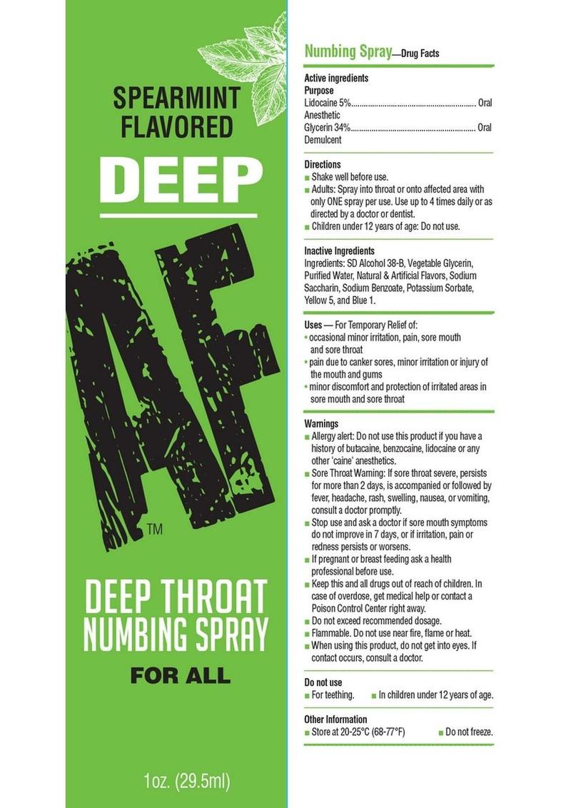 Deep AF Deep Throat Numbing Spray 1oz - Spearmint