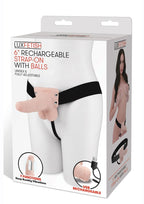 Lux Fetish Rechargeable Strap-on with Balls 6in - Vanilla
