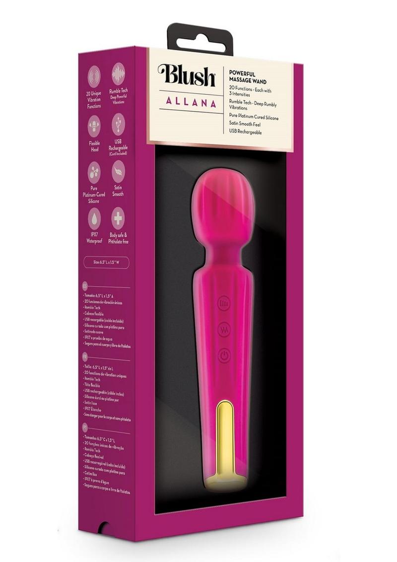 Blush Allana Velvet Rechargeable Silicone Wand Vibrator - Magenta/Rose Gold
