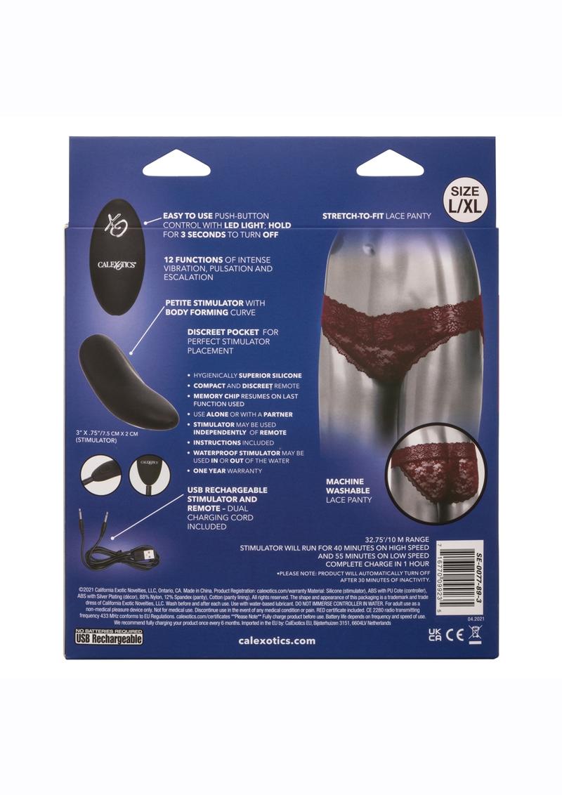 Rechargeable Lace Panty Vibe Set with Remote Control - Large/XLarge - Red