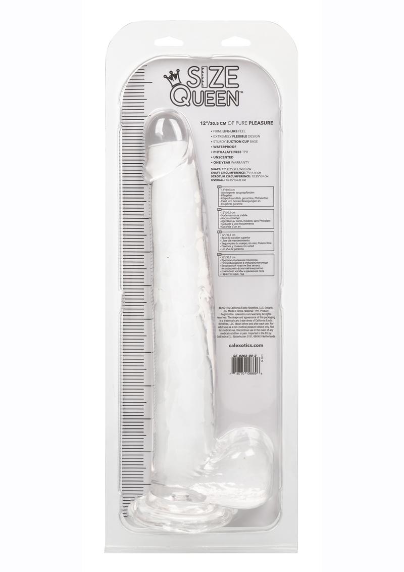 Size Queen Dildo with Balls 12in - Clear