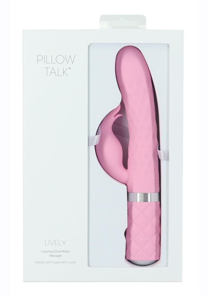 Pillow Talk Lively Rechargeable Silicone Rabbit Massager with Swarovski Crystal - Pink