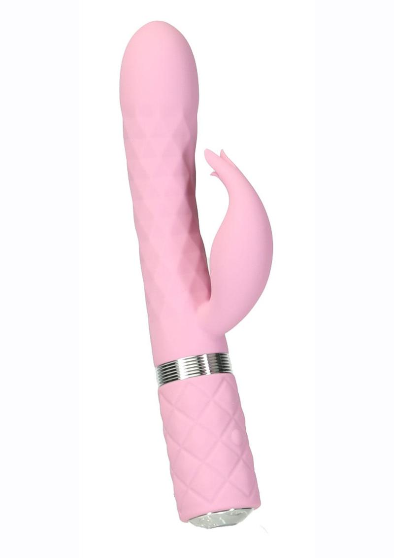 Pillow Talk Lively Rechargeable Silicone Rabbit Massager with Swarovski Crystal - Pink