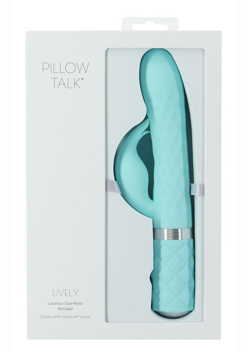 Pillow Talk Lively Rechargeable Silicone Rabbit Vibrator with Swarovski Crystal - Teal