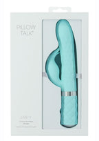 Pillow Talk Lively Rechargeable Silicone Rabbit Vibrator with Swarovski Crystal - Teal