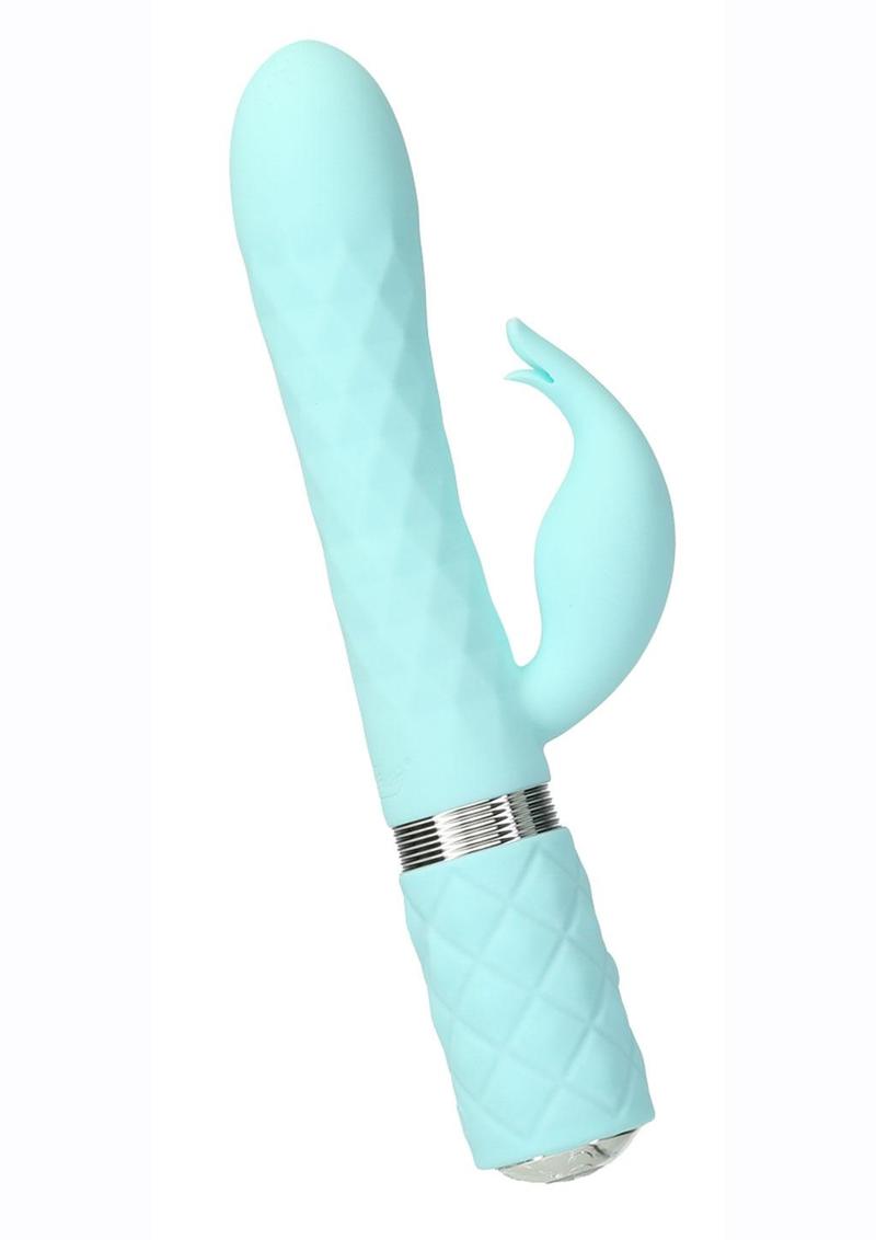 Pillow Talk Lively Rechargeable Silicone Rabbit Vibrator with Swarovski Crystal - Teal
