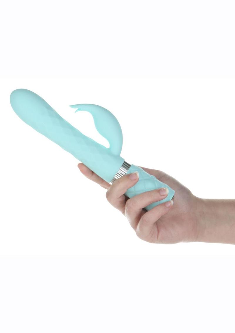 Pillow Talk Lively Rechargeable Silicone Rabbit Vibrator with Swarovski Crystal - Teal