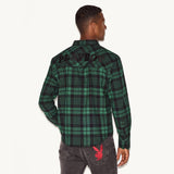 PLAYBOY Men's Green Flannel Long Sleeve Shirt
