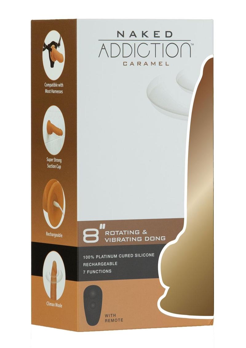 Naked Addiction Rechargeable Silicone Vibrating and Rotating Dildo with Remote Control 8in - Caramel