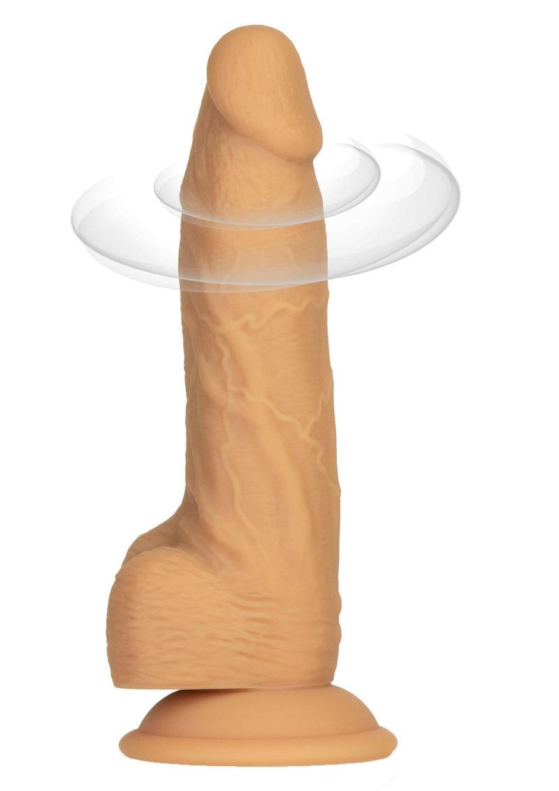 Naked Addiction Rechargeable Silicone Vibrating and Rotating Dildo with Remote Control 8in - Caramel