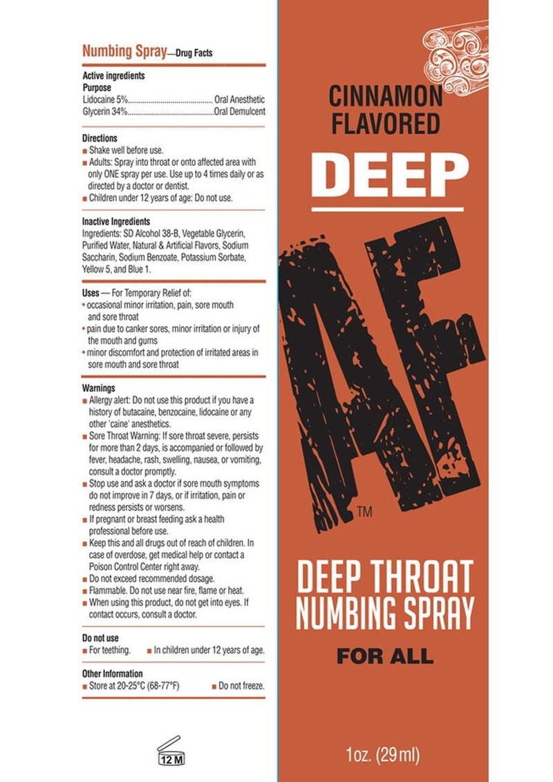 Deep AF Deep Throat Numbing Spray 1oz - Cinnamon